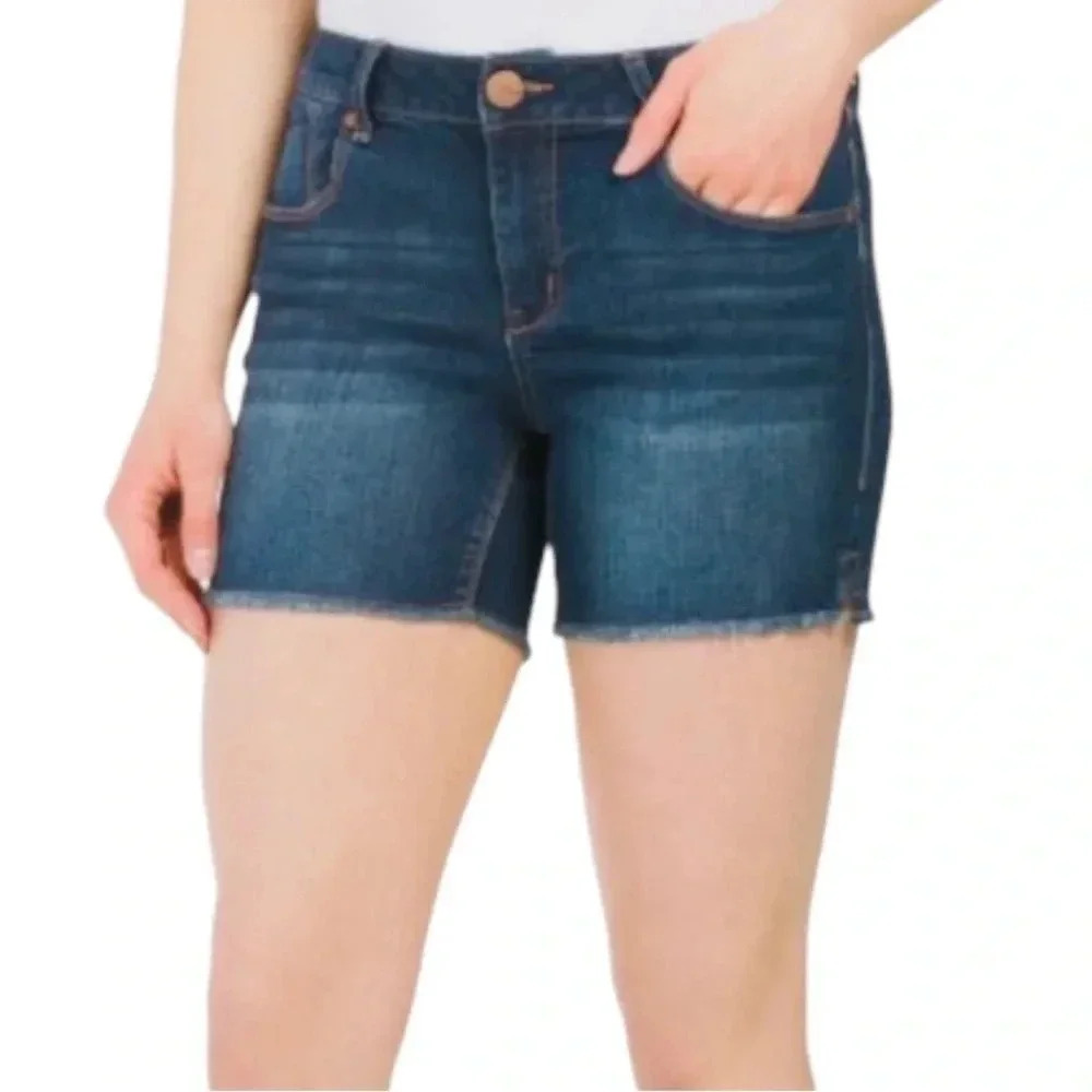 1822 DENIM | Blue Wash Raw Frayed Hem Side Slits High-Rise Jean Shorts Size 14